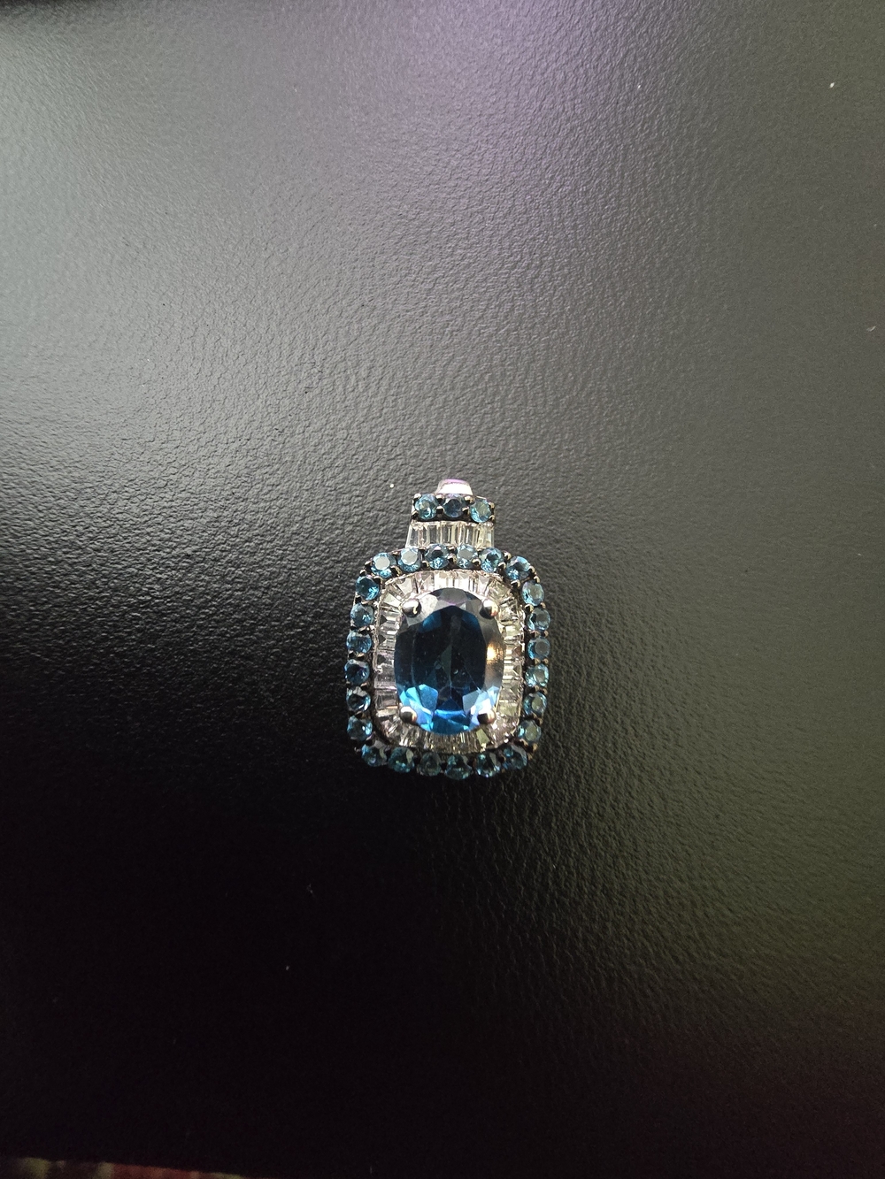 Blue Crystal Halo Pendant Necklace - Women Jewelry